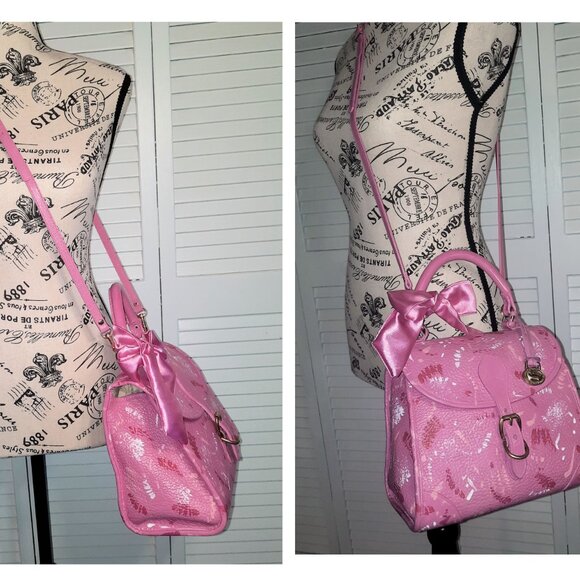 Dooney & Bourke Pink Carpet Bag Hand Painted Dooney Handbag Crossbody Vintage - Picture 3 of 16